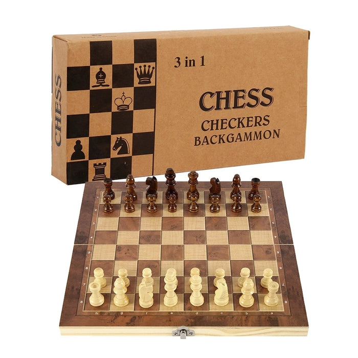 Interelements 3-in-1 Chessboard – Foldable wooden game board for chess, checkers and backgammon