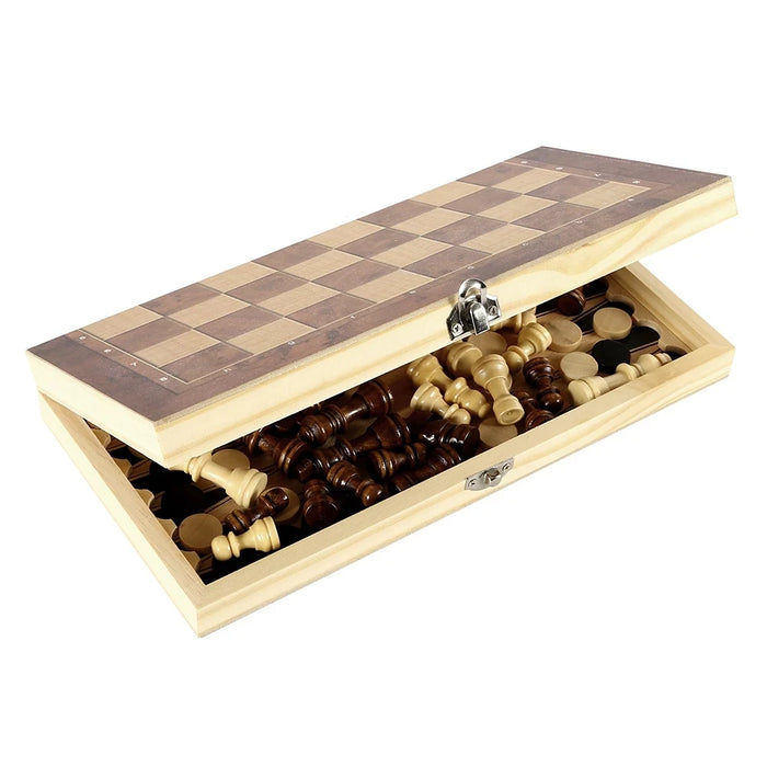 Interelements 3-in-1 Chessboard – Foldable wooden game board for chess, checkers and backgammon