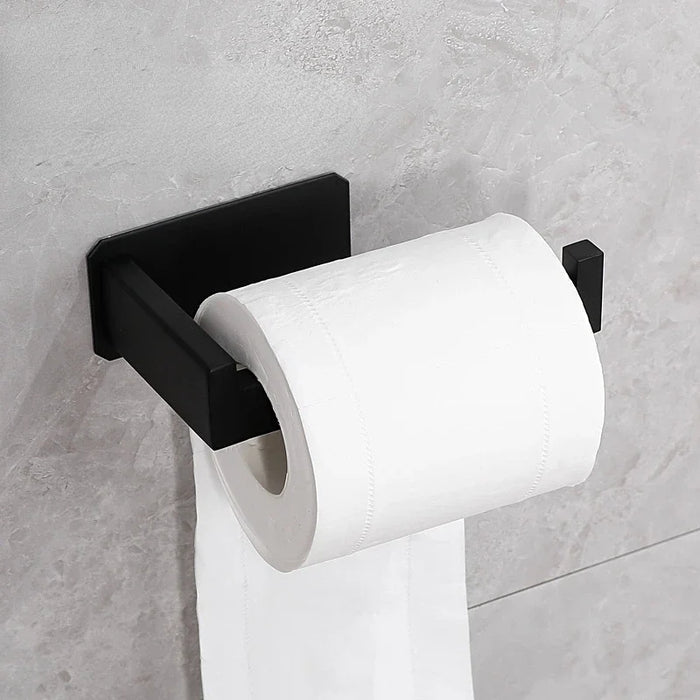 Interelements Selbstklebender Edelstahl-Toilettenpapierhalter – Schwarzes Design, bohrfreie Installation!