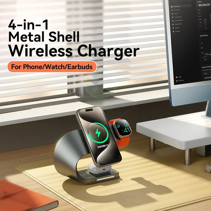 Interelements 4-in-1 Metall-Wireless Charger – Schnellladung für iPhone, AirPods & Watch