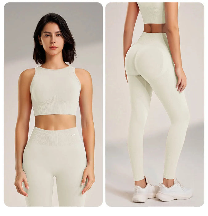 Interelements Nahtloses Yoga-Set für Damen – Hoch taillierte Leggings & Top für Fitness & Workout