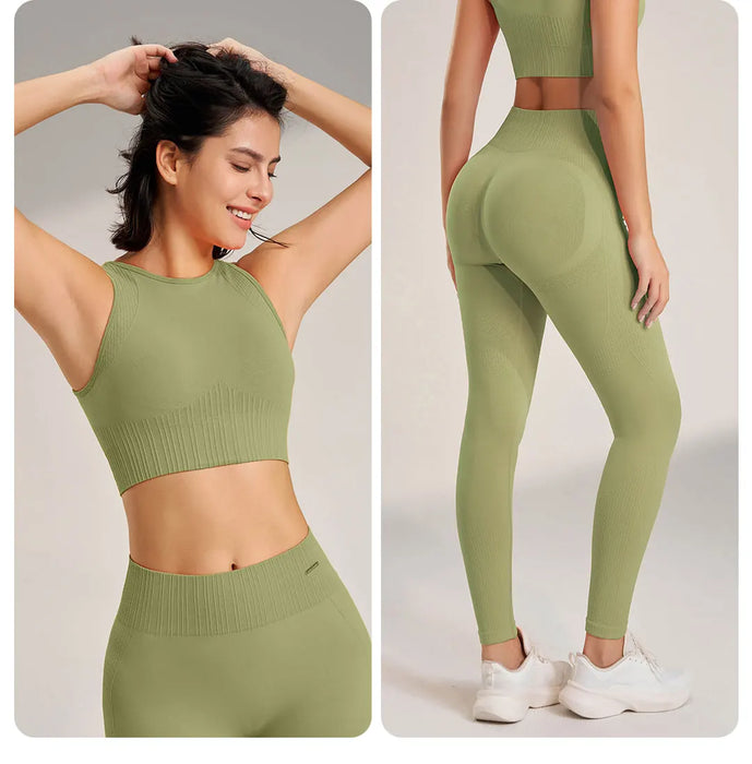 Interelements Nahtloses Yoga-Set für Damen – Hoch taillierte Leggings & Top für Fitness & Workout