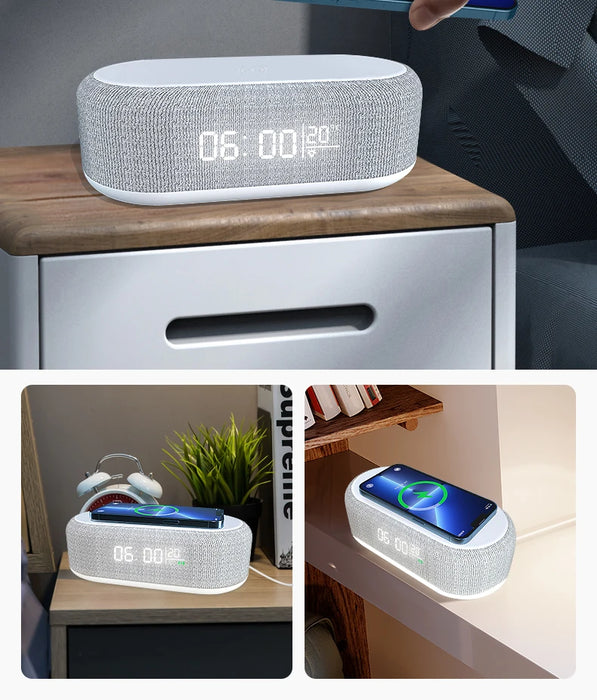 Interelements Multifunktionale Wireless Charger Wecker-Station – 15W Schnellladung mit LED-Licht, Thermometer & mehr