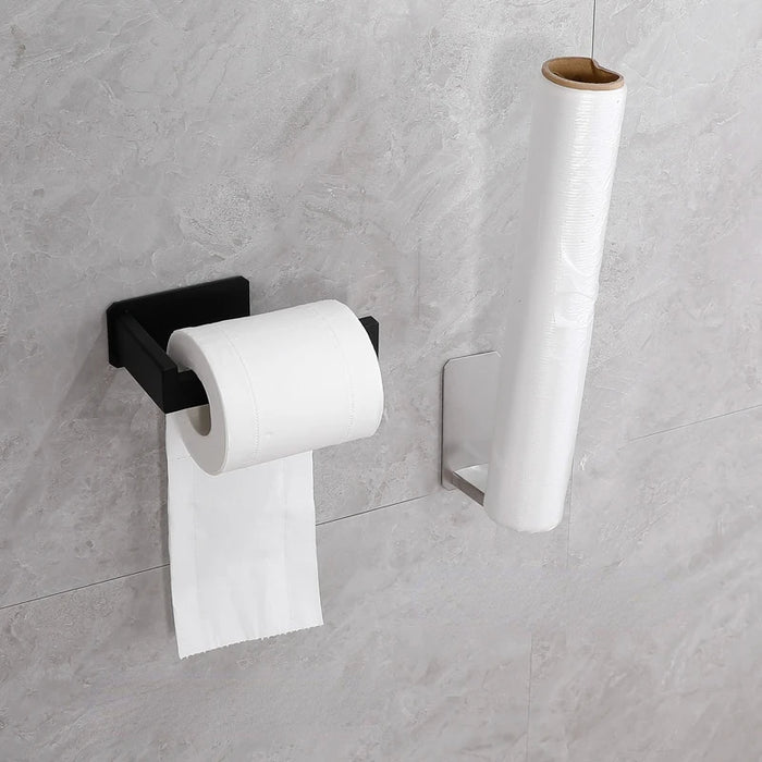 Interelements Selbstklebender Edelstahl-Toilettenpapierhalter – Schwarzes Design, bohrfreie Installation!