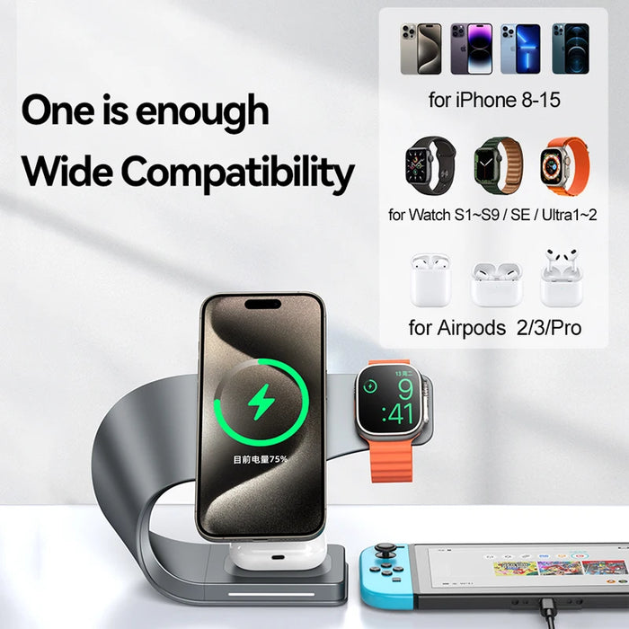 Interelements 4-in-1 Metall-Wireless Charger – Schnellladung für iPhone, AirPods & Watch