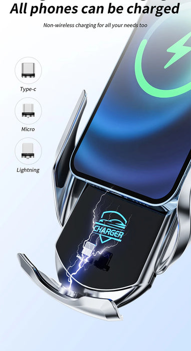 Interelements 15W Auto Wireless Charger – 3-in-1 Magnethalter für Schnelles Laden