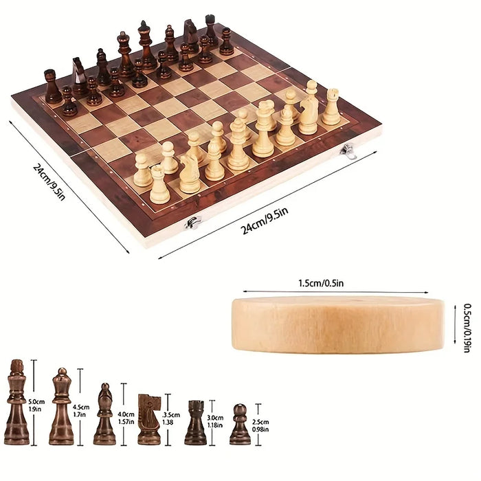 Interelements 3-in-1 Chessboard – Foldable wooden game board for chess, checkers and backgammon