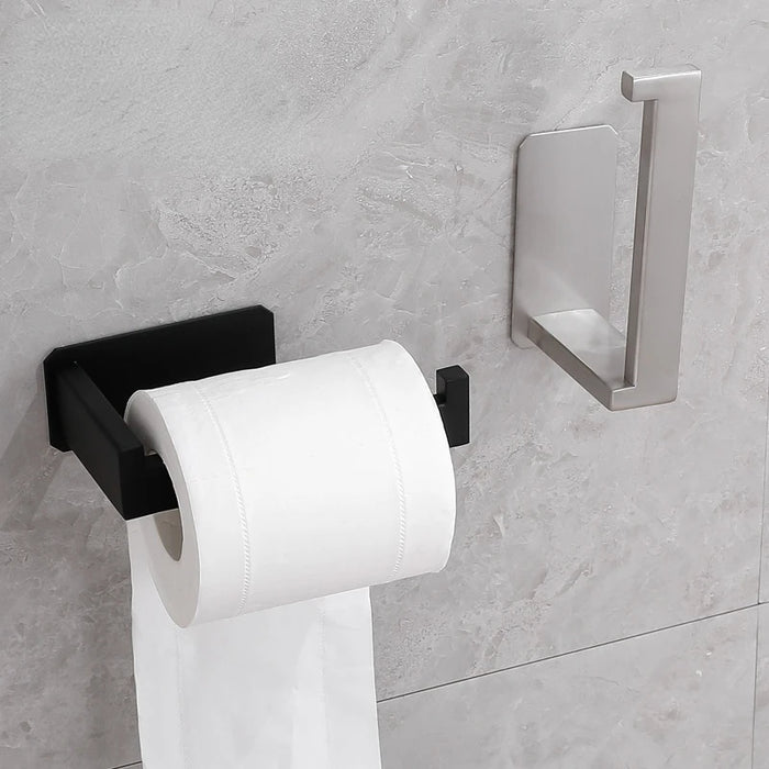 Interelements Selbstklebender Edelstahl-Toilettenpapierhalter – Schwarzes Design, bohrfreie Installation!