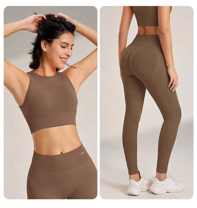 Interelements Nahtloses Yoga-Set für Damen – Hoch taillierte Leggings & Top für Fitness & Workout