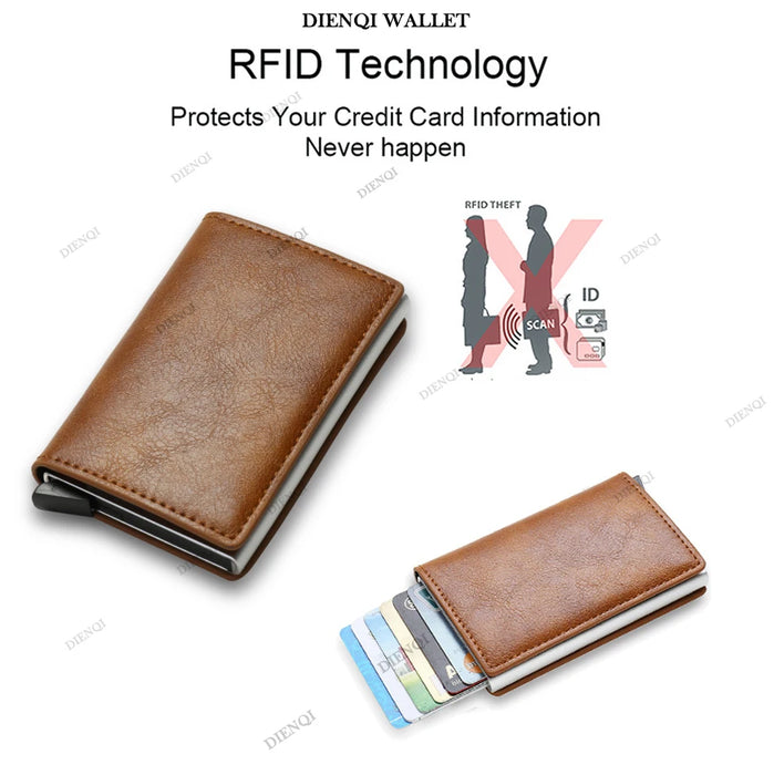 Interelements Carbon Fiber RFID-Kartenhalter – Minimalistische Geldbörse aus schwarzem Leder für Männer