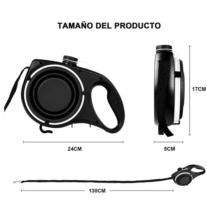 Interelements Multifunktionale Hundeleine mit Wasserflasche, Napf und Kotbeutelspender