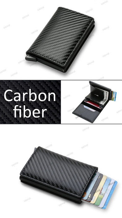 Interelements Carbon Fiber RFID-Kartenhalter – Minimalistische Geldbörse aus schwarzem Leder für Männer