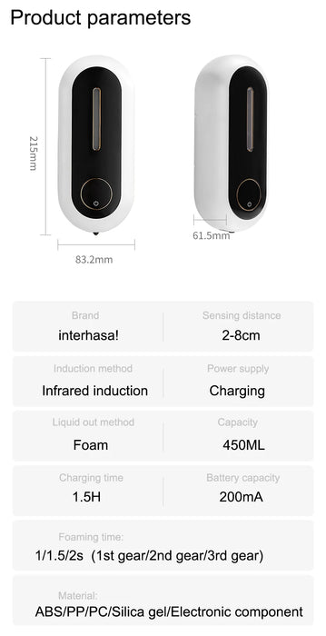 Interelements Automatischer Schaumseifenspender – 450 ML – Touchless Wandmontage mit Smart-Sensor für Küche und Bad