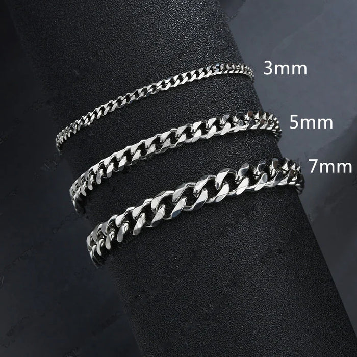 Interelements Trendige Cuban Chain Armband – Klassischer Edelstahl, 3/5/7mm Breite, für Männer & Frauen