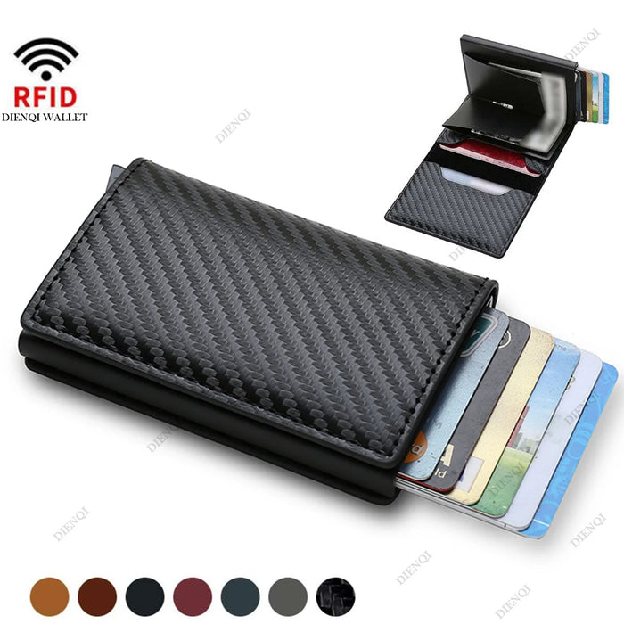 Interelements Carbon Fiber RFID-Kartenhalter – Minimalistische Geldbörse aus schwarzem Leder für Männer