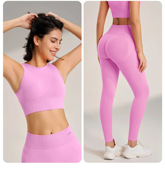 Interelements Nahtloses Yoga-Set für Damen – Hoch taillierte Leggings & Top für Fitness & Workout