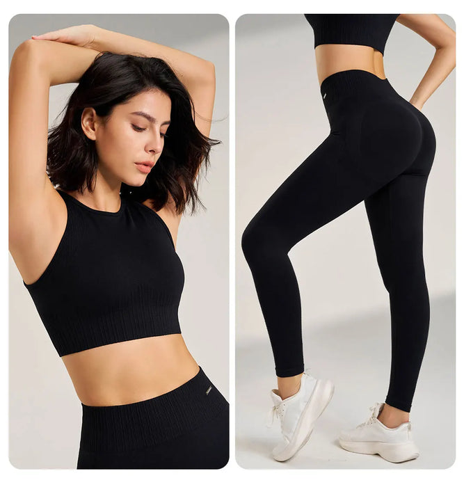 Interelements Nahtloses Yoga-Set für Damen – Hoch taillierte Leggings & Top für Fitness & Workout