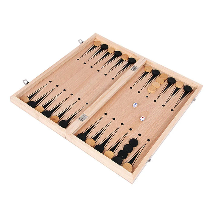 Interelements 3-in-1 Chessboard – Foldable wooden game board for chess, checkers and backgammon