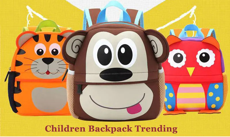 Interelements 3D Kinder-Rucksack – Niedliche Cartoon-Tiere für Mädchen und Jungen (2-5 Jahre)