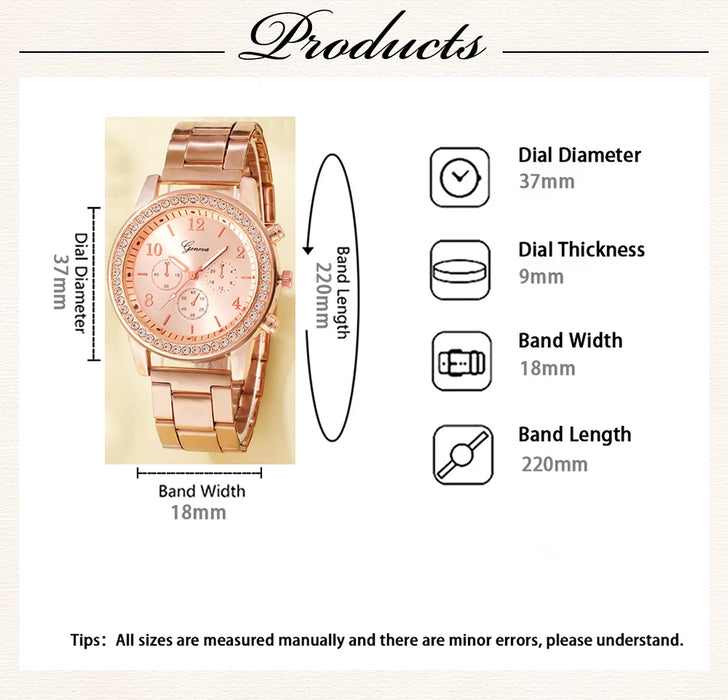 Interelements Luxus Rose Gold Armbanduhr, Ring, Halskette, Ohrringe & Armband"